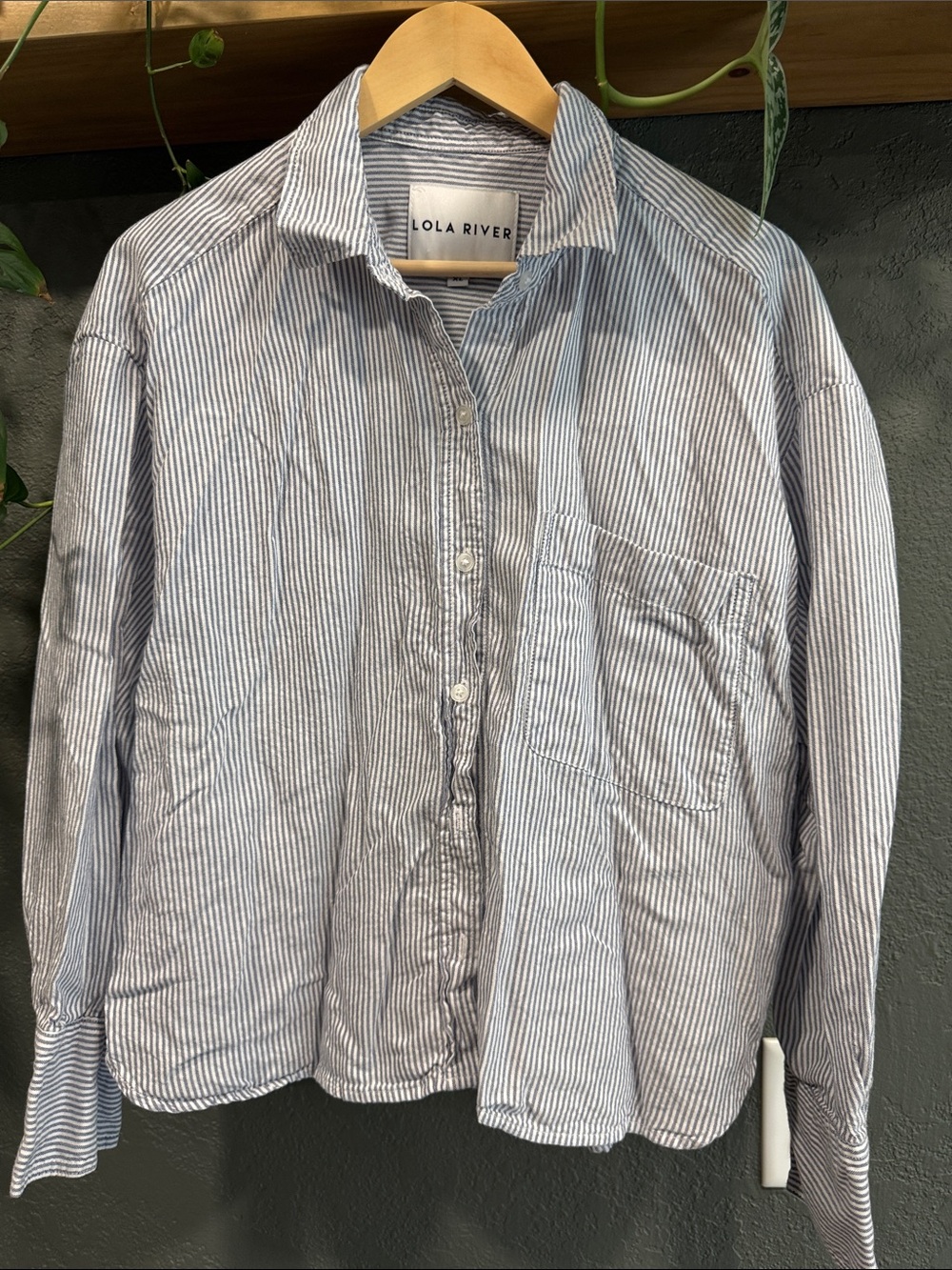 Women’s cropped Blue Stripe Button-Up Shirt